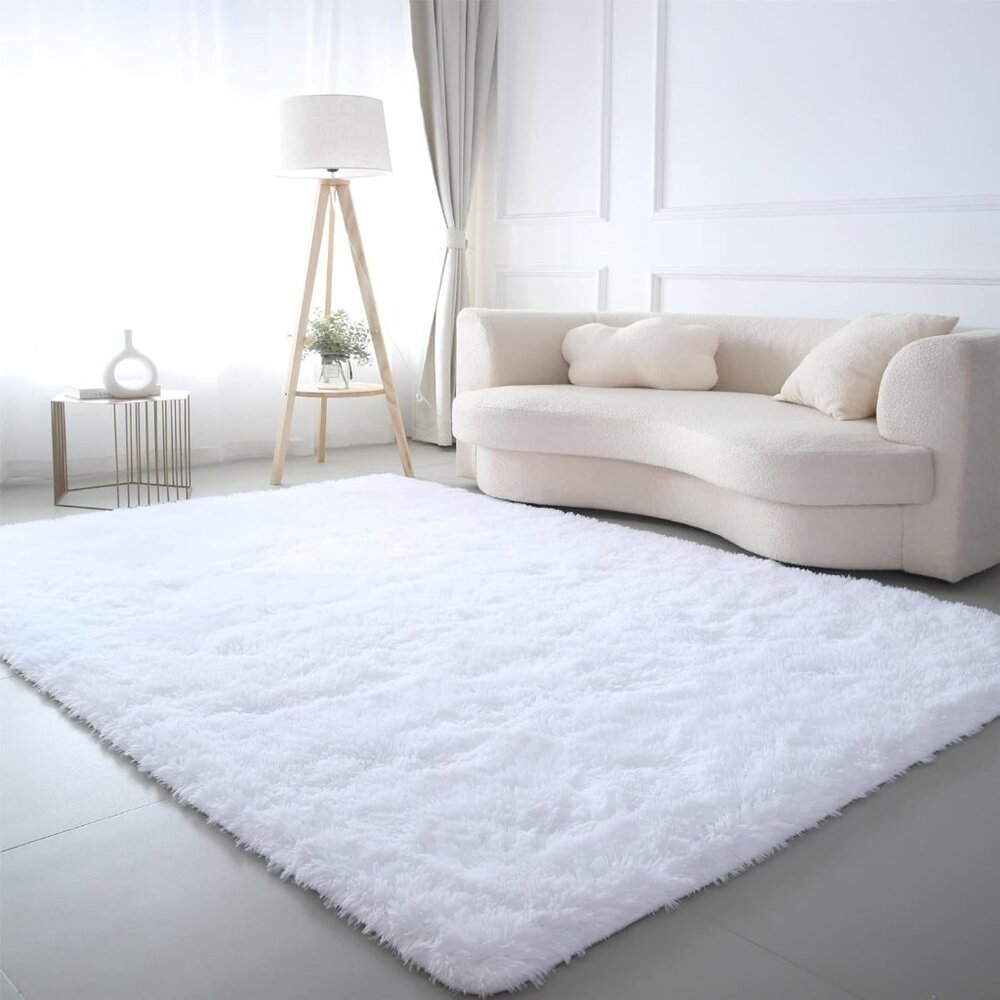 New 5x7 White Shag Area Rug, Ultra Soft Fluffy Non-Skid Plush Carpet for Home